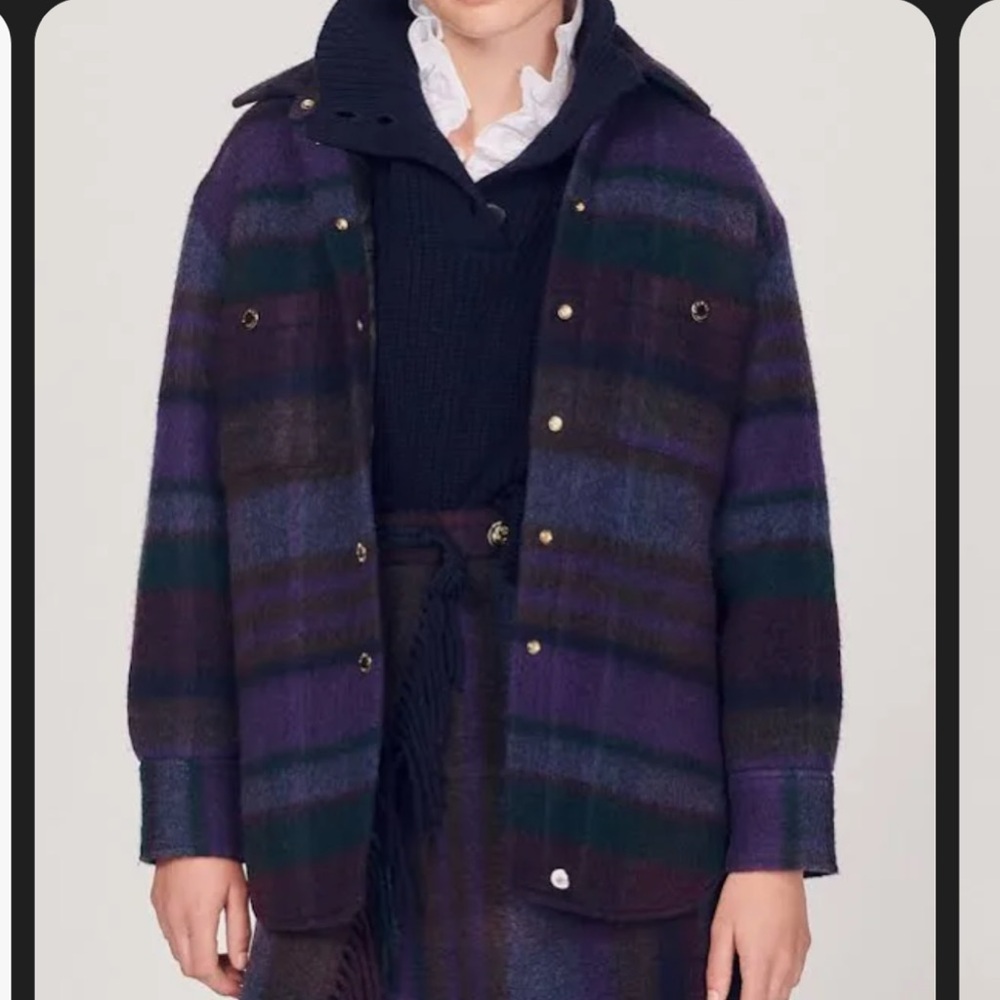New with ticket Sandro Women's Dome Checked Wool-Blend Overshirt Coat